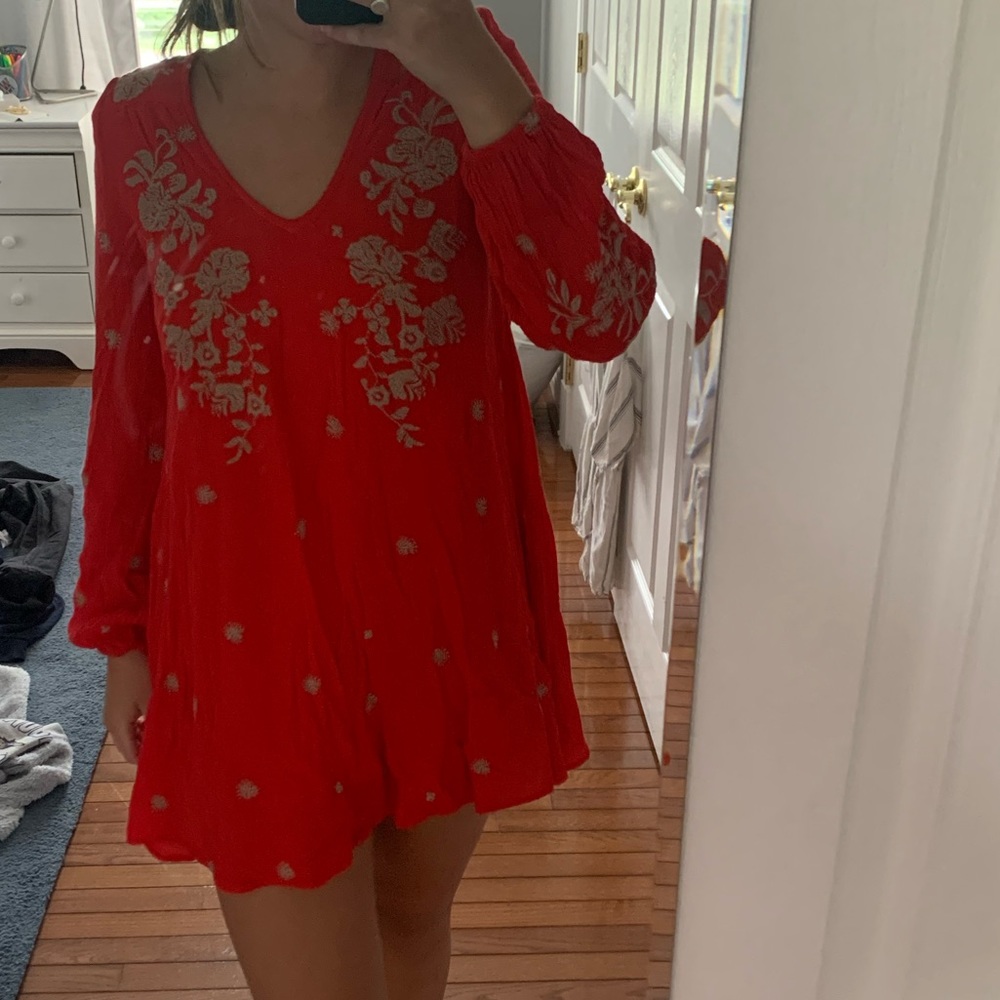 LONG SLEEVE CORAL FREE PEOPLE MINI DRESS